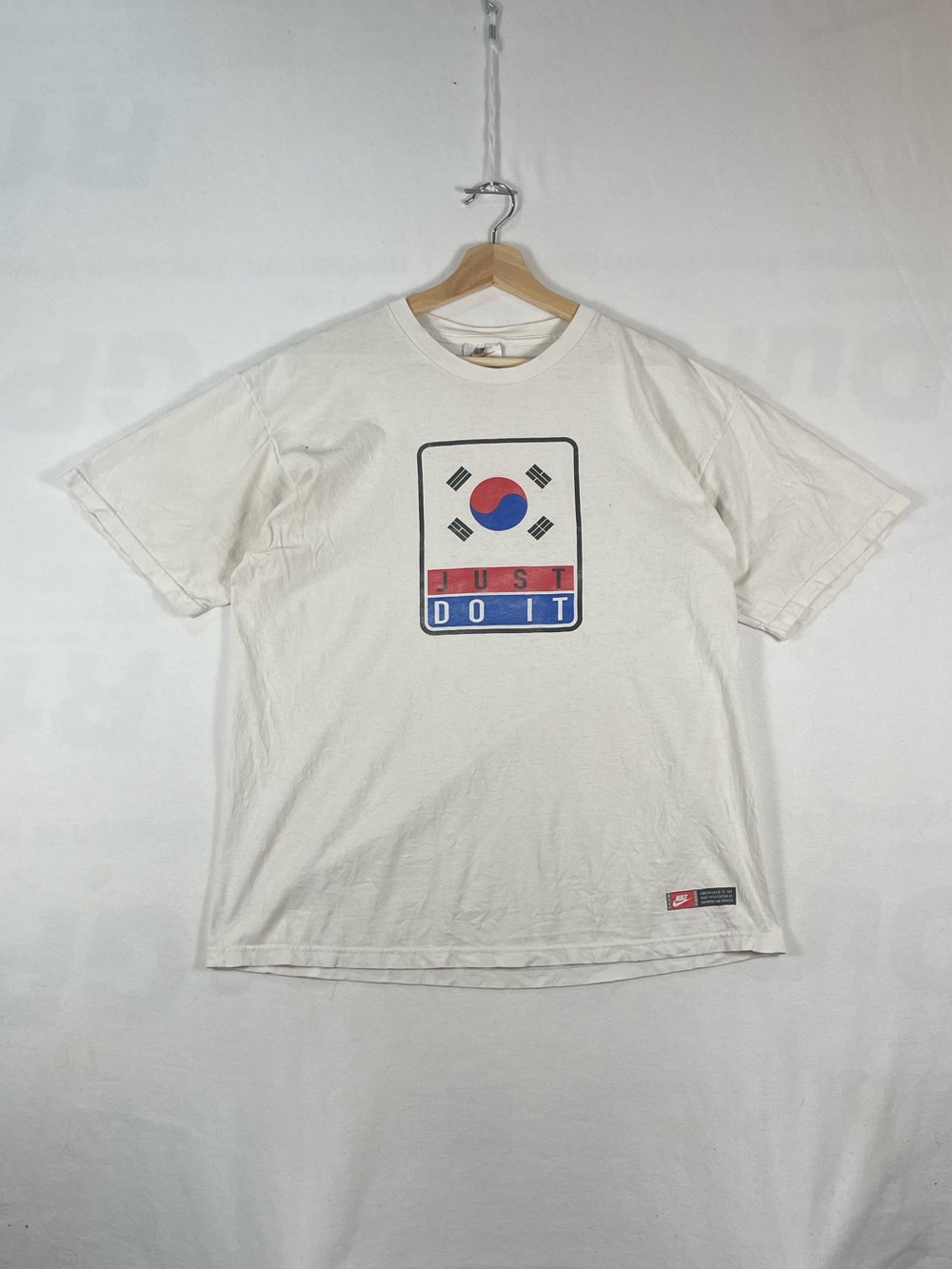 Vintage RARE Nike Korea Just Do It SOCCER T shirt Made In USA Sz L FLAWS